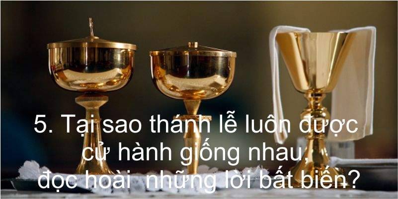  5. Tại sao thánh lễ luôn được cử hành giống nhau, đọc hoài  những lời bất biến?